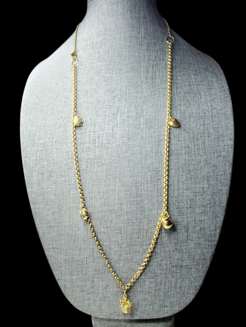 Vtg. Gold Charms Pendant Long Necklace